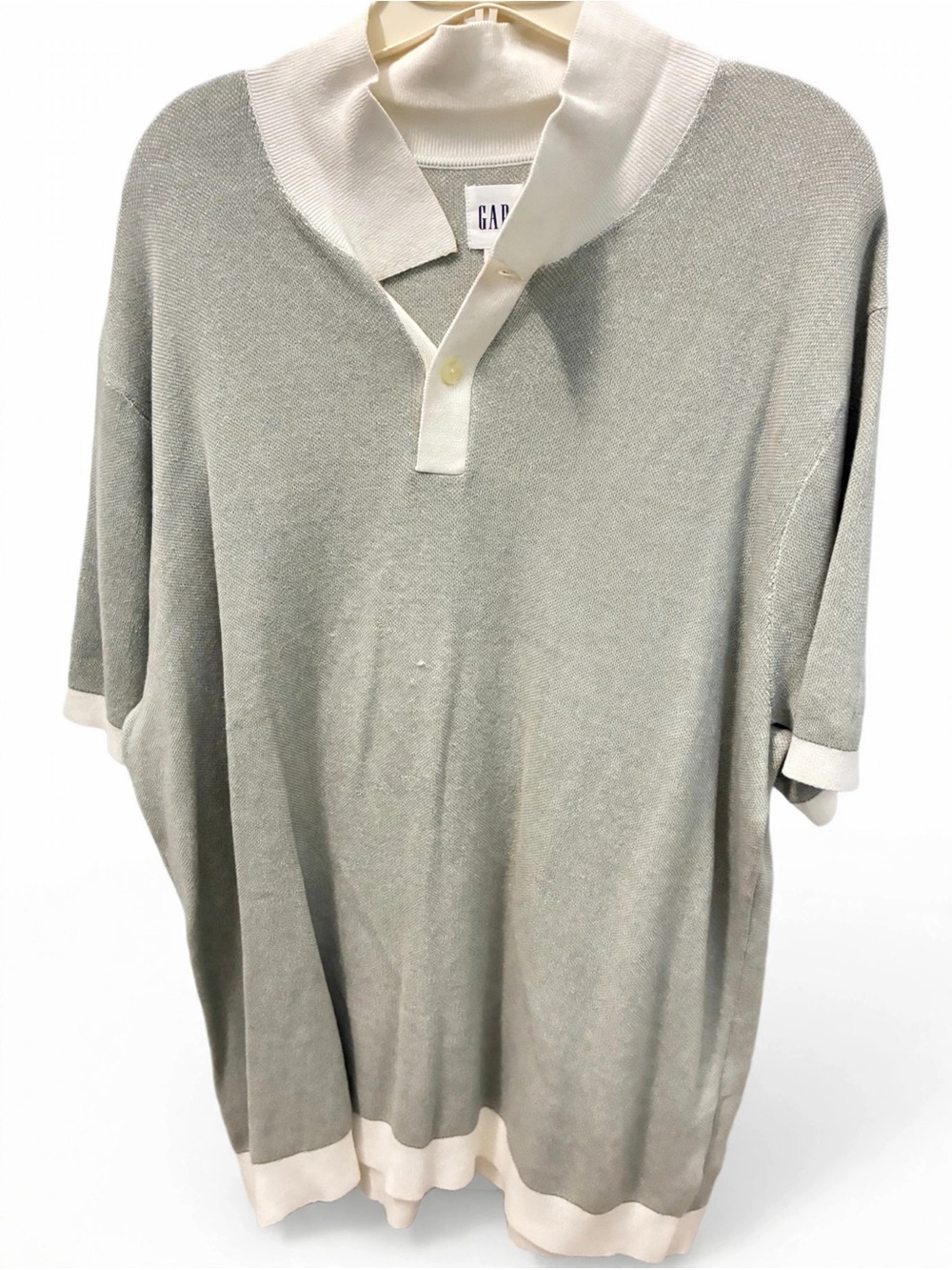 GAP Men's Sage Green Polo with Cream Contrast Trim